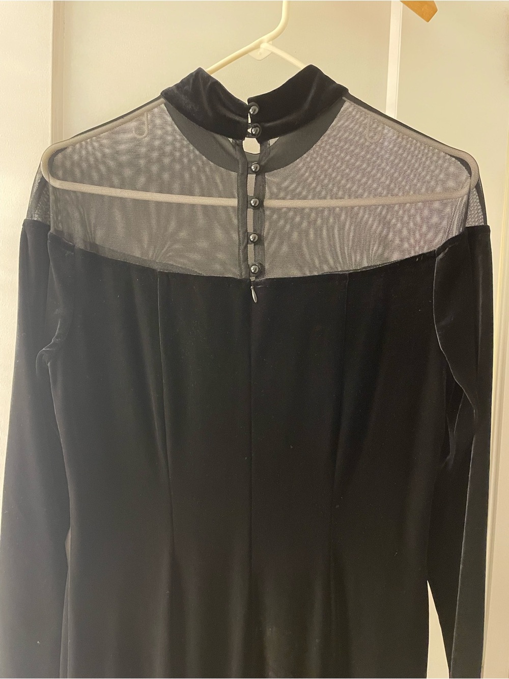 Vintage 90’s Elegant Black Velvet Long-Sleeve Evening Dress with Sheer Yoke - Picture 6 of 9